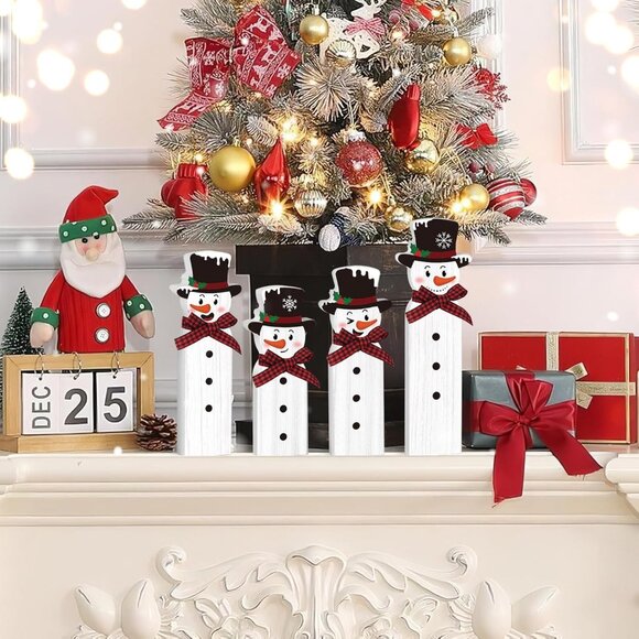 Wooden Snowman Joy Table Centerpiece Sign Winter Tiered Tray Home Decor - Picture 6 of 7